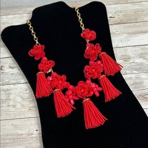 J.Crew Vibrant Red Floral Necklace